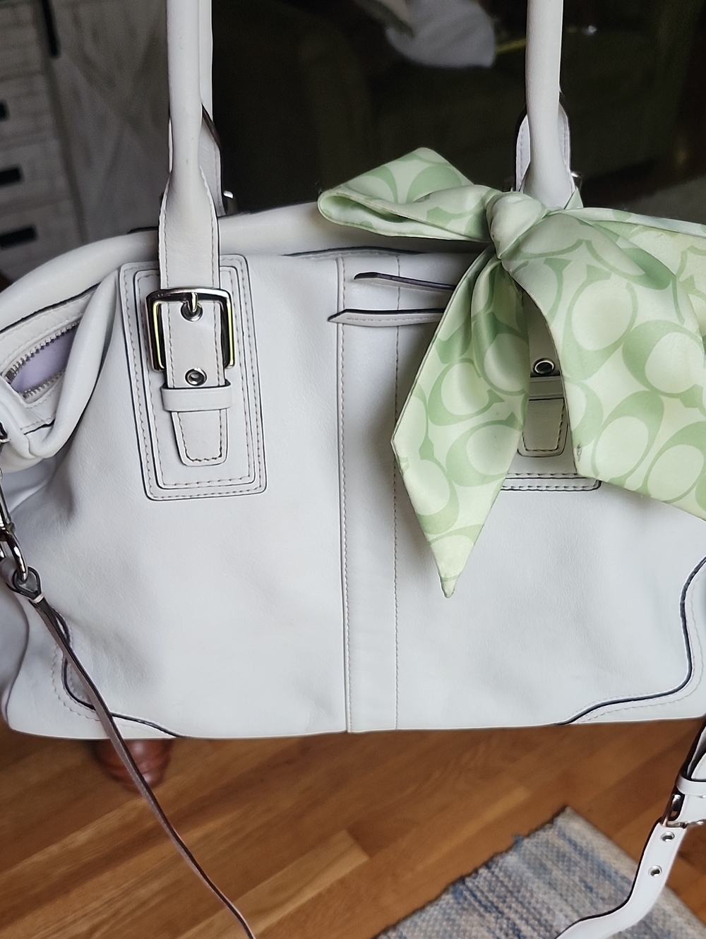 COACH All Leather Hampton Satchel With Scarf